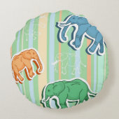 Elephant Pattern on Green Stripes Rond Kussen (Achterkant)