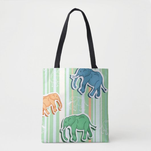 Elephant Pattern on Green Stripes Tote Bag (Voorkant)
