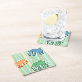 Elephant Pattern on Green Stripes Vierkante Kartonnen Onderzetter (Insitu)