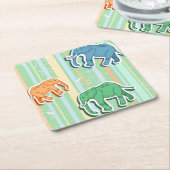 Elephant Pattern on Green Stripes Vierkante Kartonnen Onderzetter (Schuin)