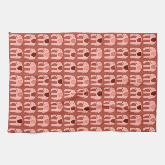 Elephant Pattern roze Red Theedoek (Horizontaal)