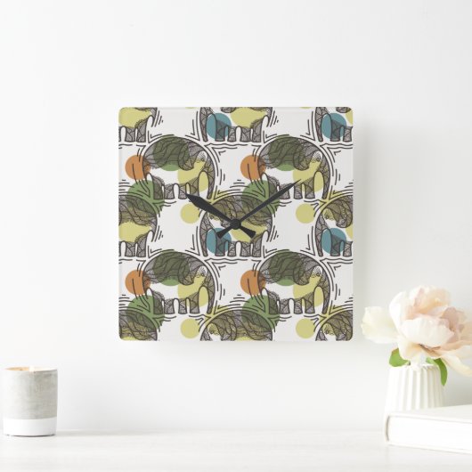 Elephant Pattern Vierkante Klok (Huis)