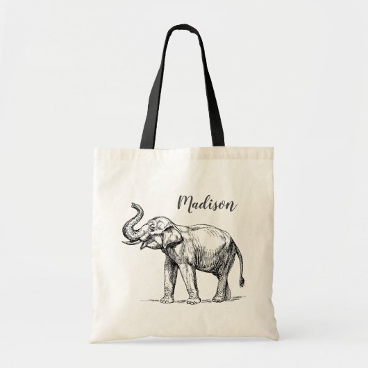 Elephant Personalized Canvas tas. Grijze olifant Tote Bag (Voorkant)