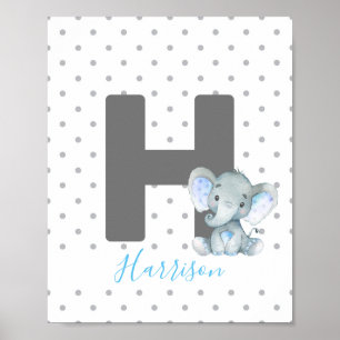 Elephant Personalized Custom Baby Name Nursery Poster