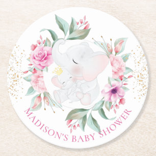 Elephant Personalized Girl baby shower Ronde Kartonnen Onderzetter