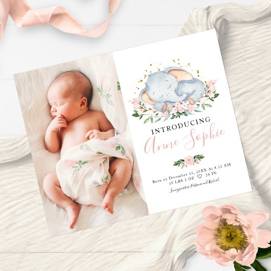 Elephant Photo Budget Birth Notice Cards