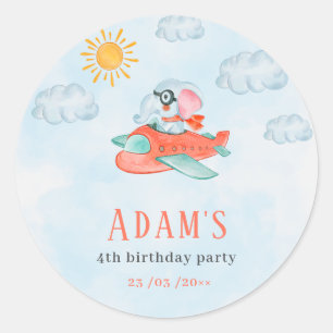 Elephant pilot jarig party Round Sticker
