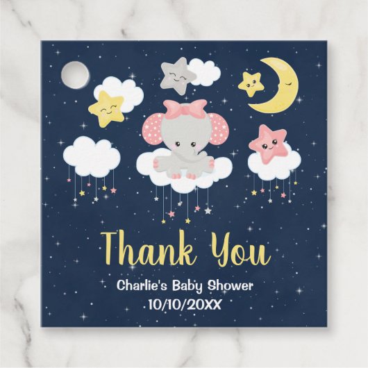 Elephant Pink and Navy Baby shower Dank u wel Bedankjes Labels (Voorkant)