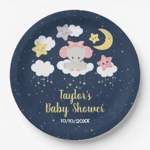 Elephant Pink and Navy Baby shower Papieren Bordje