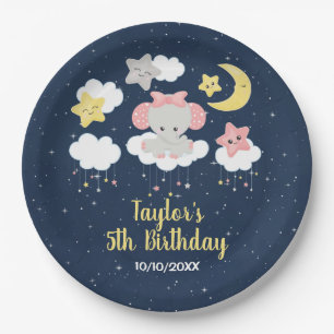 Elephant Pink and Navy Birthday Party Papieren Bordje
