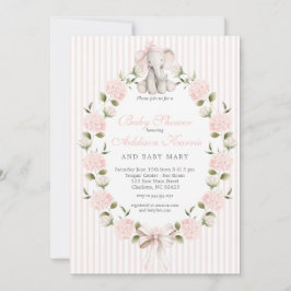 Elephant pink bow Girl Baby Shower Kaart