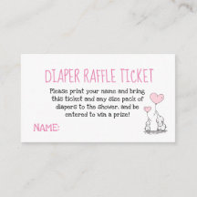 Elephant Pink Diaper Raffle Ticket Baby shower