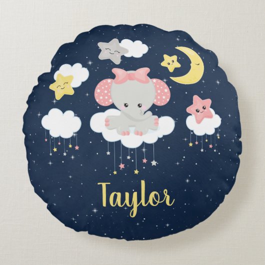 Elephant Pink en Navy Rond Kussen (Voorkant)