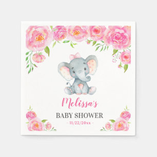 Elephant Pink Floral Baby Girl Shower Sprinkle Servet