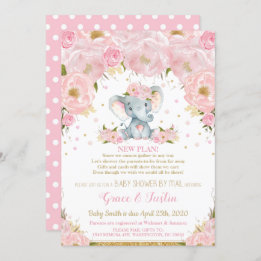 Elephant Pink Floral Baby shower e-mail Girl Kaart