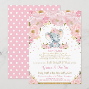 Elephant Pink Floral Baby shower e-mail Girl Kaart