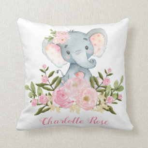 Elephant Pink Flowers Baby Girl Nursery Decor Kussen