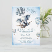 Elephant Plane Adventure Oh Boy Baby shower Kaart (Staand voorkant)
