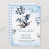 Elephant Plane Adventure Oh Boy Baby shower Kaart (Voorkant / Achterkant)
