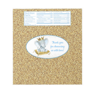 Elephant Prince Baby shower Snoep Bar Wrappers Notitieblok