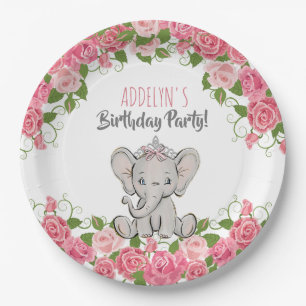 Elephant Princess Tiara Pink Little Girl Birthday Papieren Bordje