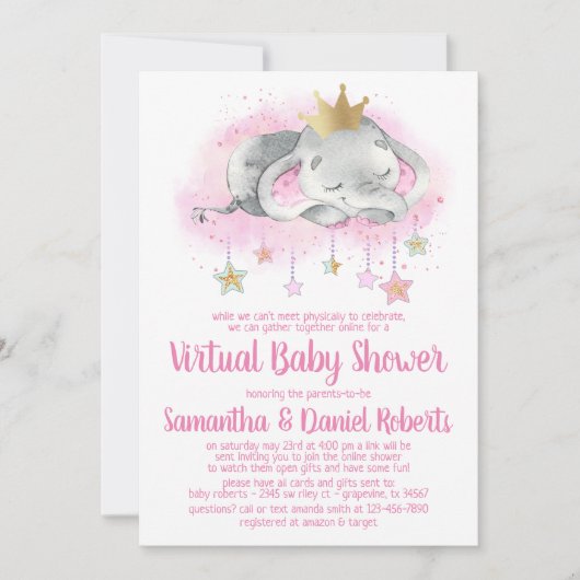 Elephant Princesse Baby shower virtuel Invitation (Devant)