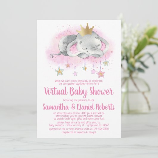 Elephant Princesse Baby shower virtuel Invitation (Debout devant)