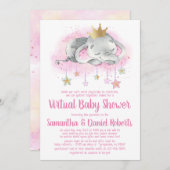 Elephant Princesse Baby shower virtuel Invitation (Devant / Derrière)