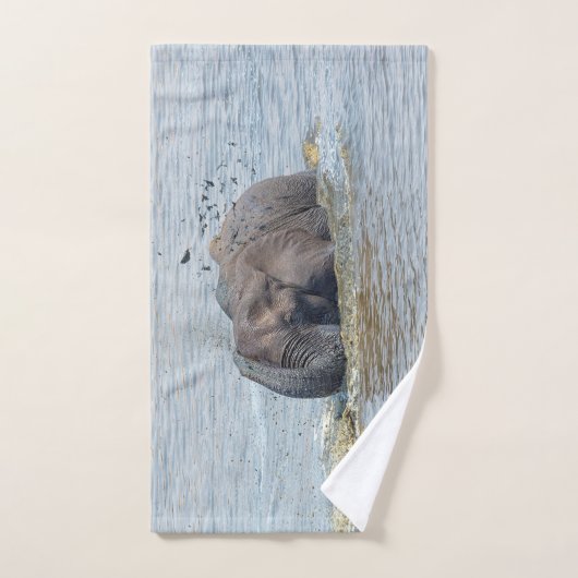 Eléphant profitant d'un bain (Serviette à main)