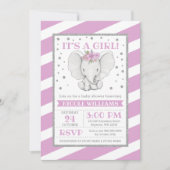 Elephant Purple Stripes Bébé Douche Invitations (Devant)