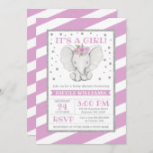 Elephant Purple Stripes Bébé Douche Invitations (Devant / Derrière)