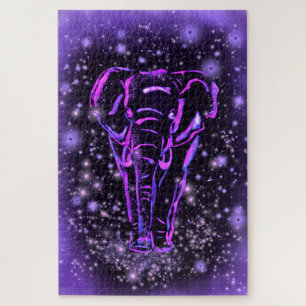 Elephant puzzle in Paarse roze Sterrennacht Legpuzzel