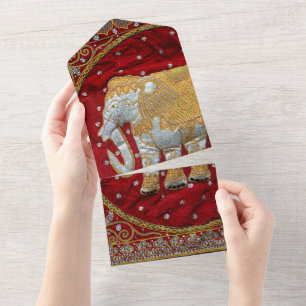 Elephant Red en Gold in India All In One Uitnodiging