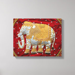 Elephant Red en Gold in India Canvas Afdruk