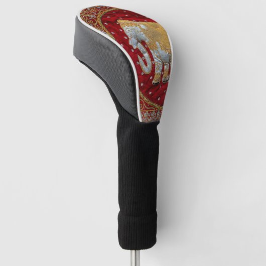 Elephant Red en Gold in India Golfheadcover (Schuin)
