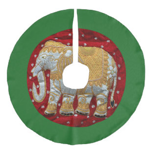 Elephant Red en Gold in India Imitatie Linnen Kerstboom Kleed
