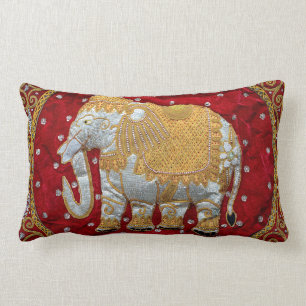 Elephant Red en Gold in India Kussen