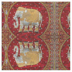 Elephant Red en Gold in India Stof