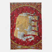 Elephant Red en Gold in India Theedoek (Verticaal)