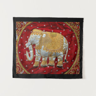 Elephant Red en Gold in India Wandkleed