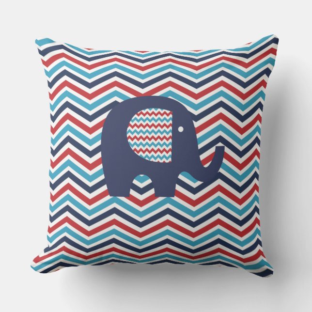Elephant Red White Blue Chevron Stripe Buitenkussen (Voorkant)