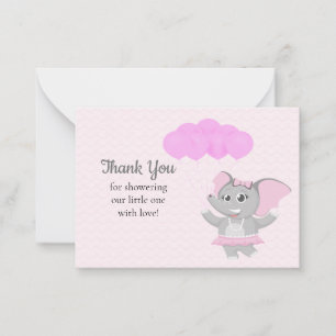 Eléphant rose adorable - Cartes de remerciements