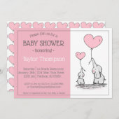 Eléphant rose Bébé ballon coeur douche Invitation (Devant / Derrière)