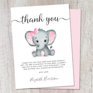 Eléphant rose bébé fille douche Carte de remerciem