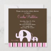 Eléphant rose (C'est une fille) 5x5 Invitation (Devant)