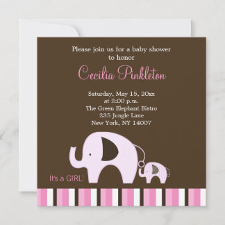 Eléphant rose (C'est une fille) 5x5 Invitation