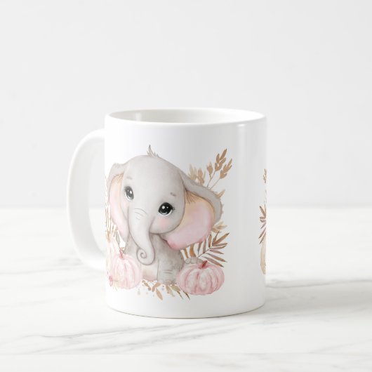 Eléphant Rose Chou Et Mug Citrouille (Devant gauche)