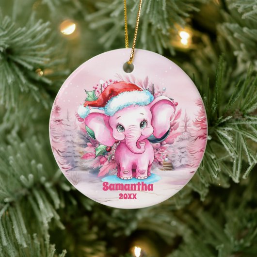 Eléphant rose de Noël Enfants Ornement photo (Arbre)