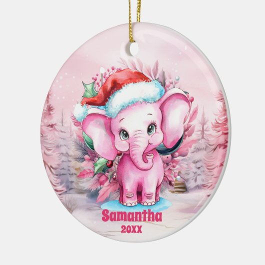 Eléphant rose de Noël Enfants Ornement photo (Gauche)