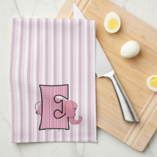 Eléphant rose Enfants Monogramme E Serviette